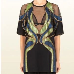 Selena Gomez  Black Silk Embroidered Oversize Top